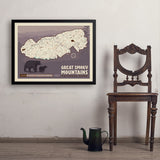 Map of Great Smoky Mtns National Park - Art Print, 24x32 / Simple / Black