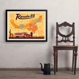 Route 66 Map - Art Print, 24x32 / Simple / Black