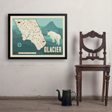 Map of Glacier National Park - Art Print, 24x32 / Simple / Black