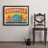 Nashville Landmarks (Horizontal) - Art Print, 24x32 / Simple / Black