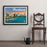 Portland, Oregon: Waterfont Skyline - Art Print, 24x32 / Simple / Black
