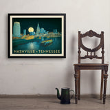 Nashville Riverfront Skyline at Night - Art Print, 24x32 / Simple / Black