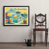 Great Lakes: Horizontal Map - Art Print, 24x32 / Simple / Black