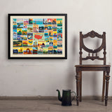 50-State Collage (Horizontal) - Art Print, 24x32 / Simple / Black