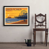 Santa Monica Pier: Sunset - Art Print, 24x32 / Simple / Black