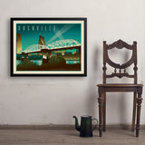 Nashville Skyline: Pedestrian Bridge, Horizontal - Art Print, 24x32 / Simple / Black
