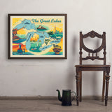 Great Lakes: Horizontal Map - Art Print, 24x32 / Simple / Brown