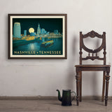 Nashville Riverfront Skyline at Night - Art Print, 24x32 / Simple / Brown