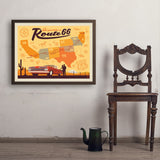 Route 66 Map - Art Print, 24x32 / Simple / Brown
