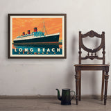 Long Beach, CA: Queen Mary - Art Print, 24x32 / Simple / Brown
