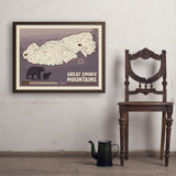 Map of Great Smoky Mtns National Park - Art Print, 24x32 / Simple / Brown