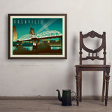 Nashville Skyline: Pedestrian Bridge, Horizontal - Art Print, 24x32 / Simple / Brown