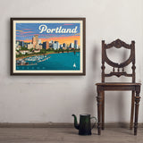 Portland, Oregon: Waterfont Skyline - Art Print, 24x32 / Simple / Brown