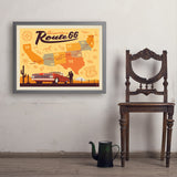 Route 66 Map - Art Print, 24x32 / Simple / Gray