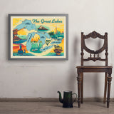 Great Lakes: Horizontal Map - Art Print, 24x32 / Simple / Gray