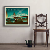 Nashville Skyline: Pedestrian Bridge, Horizontal - Art Print, 24x32 / Simple / Gray
