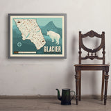 Map of Glacier National Park - Art Print, 24x32 / Simple / Gray