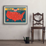 250th Anniversary USA: Commemorative Map - Art Print, 24x32 / Simple / Gray