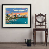 Portland, Oregon: Waterfont Skyline - Art Print, 24x32 / Standard / Black