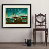 Nashville Skyline: Pedestrian Bridge, Horizontal - Art Print, 24x32 / Standard / Black