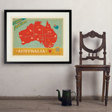 Australia: Explore Down Under Map - Art Print, 24x32 / Standard / Black