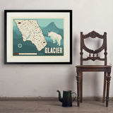 Map of Glacier National Park - Art Print, 24x32 / Standard / Black