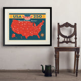 250th Anniversary USA: Commemorative Map - Art Print, 24x32 / Standard / Black
