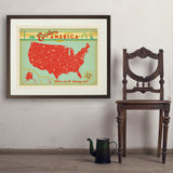 Map of the USA Print - Art Print, 24x32 / Standard / Brown