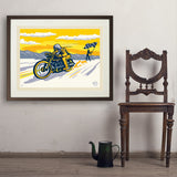 Salt Flat Motorcycle Racer - Art Print, 24x32 / Standard / Brown