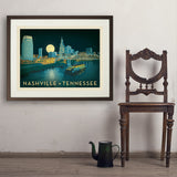 Nashville Riverfront Skyline at Night - Art Print, 24x32 / Standard / Brown