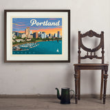 Portland, Oregon: Waterfont Skyline - Art Print, 24x32 / Standard / Brown