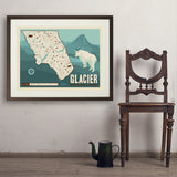 Map of Glacier National Park - Art Print, 24x32 / Standard / Brown
