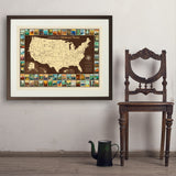 63 National Parks: Map Of USA - Art Print, 24x32 / Standard / Brown