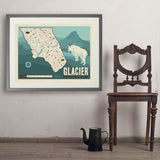 Map of Glacier National Park - Art Print, 24x32 / Standard / Gray