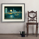 Nashville Riverfront Skyline at Night - Art Print, 24x32 / Standard / Gray
