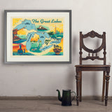 Great Lakes: Horizontal Map - Art Print, 24x32 / Standard / Gray