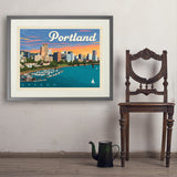 Portland, Oregon: Waterfont Skyline - Art Print, 24x32 / Standard / Gray