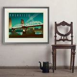 Nashville Skyline: Pedestrian Bridge, Horizontal - Art Print, 24x32 / Standard / Gray