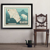 Map of Glacier National Park - Art Print, 24x32 / Deluxe / Black