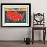 250th Anniversary USA: Commemorative Map - Art Print, 24x32 / Deluxe / Black