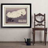 Map of Great Smoky Mtns National Park - Art Print, 24x32 / Deluxe / Black