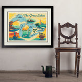 Great Lakes: Horizontal Map - Art Print, 24x32 / Deluxe / Black