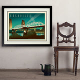 Nashville Skyline: Pedestrian Bridge, Horizontal - Art Print, 24x32 / Deluxe / Black