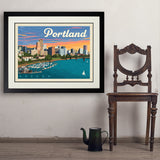 Portland, Oregon: Waterfont Skyline - Art Print, 24x32 / Deluxe / Black
