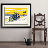 Salt Flat Motorcycle Racer - Art Print, 24x32 / Deluxe / Black