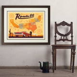Route 66 Map - Art Print, 24x32 / Deluxe / Brown