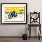Salt Flat Motorcycle Racer - Art Print, 24x32 / Deluxe / Brown