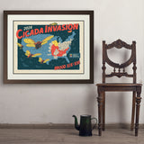 2024 Cicada Invasion Map - Art Print, 24x32 / Deluxe / Brown