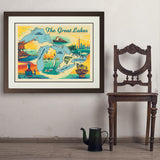 Great Lakes: Horizontal Map - Art Print, 24x32 / Deluxe / Brown