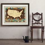 63 National Parks: Map Of USA - Art Print, 24x32 / Deluxe / Brown